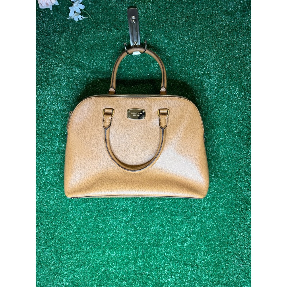 Michael Kors Tan Saffiano Dome Satchel Handbag Gold Hardware